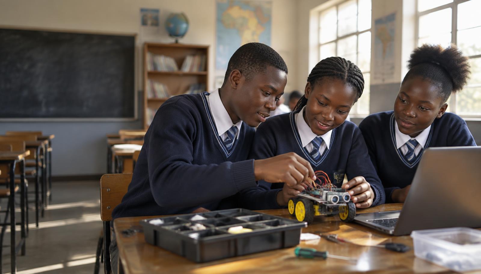 Students collaborating on a robotics project